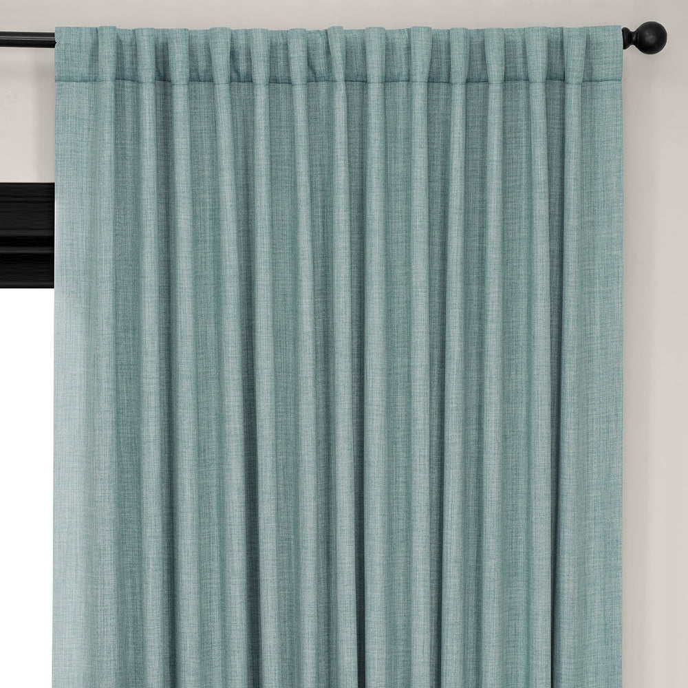 Sea Thistle Extra Wide Textured Faux Linen Room Darkening Curtain