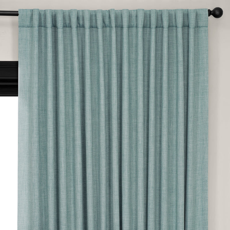Sea Thistle Extra Wide Textured Faux Linen Room Darkening Curtain