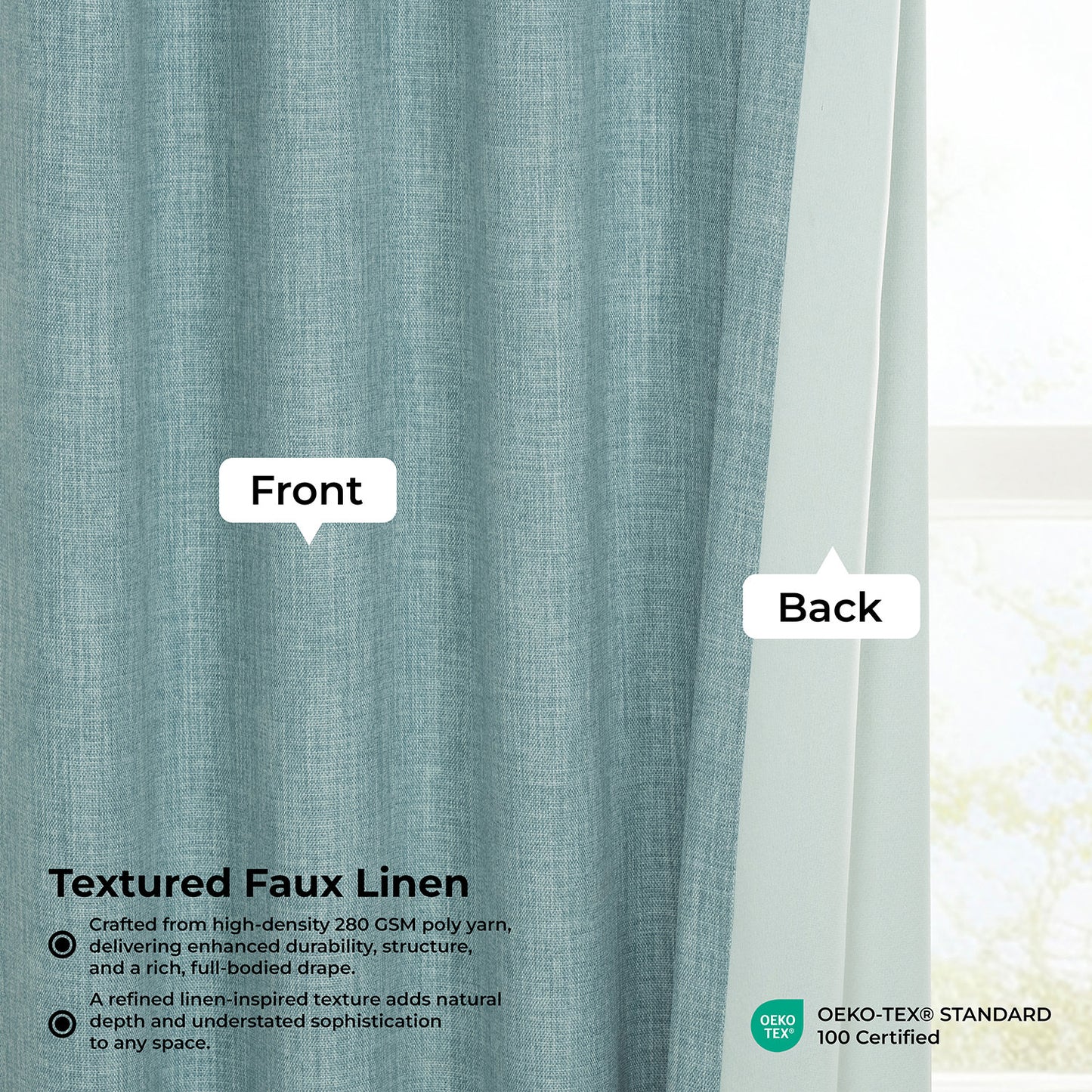 Sea Thistle Extra Wide Textured Faux Linen Room Darkening Curtain