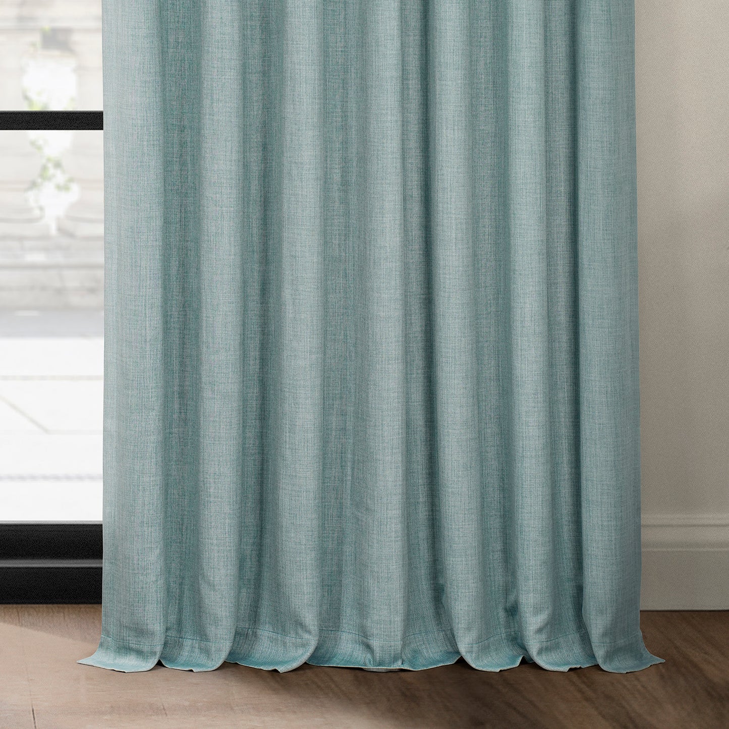 Sea Thistle Extra Wide Textured Faux Linen Room Darkening Curtain