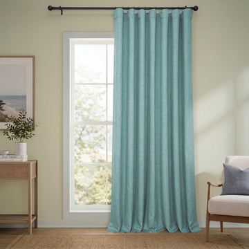Sea Thistle Extra Wide Textured Faux Linen Room Darkening Curtain