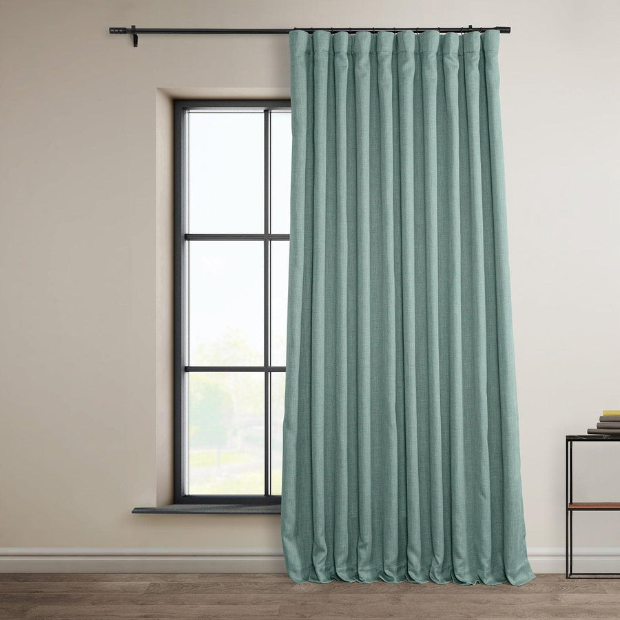 Sea Thistle Extra Wide Textured Faux Linen Room Darkening Curtain - HalfPriceDrapes.com