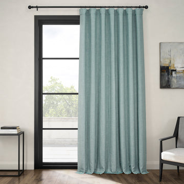 Sea Thistle Extra Wide Textured Faux Linen Room Darkening Curtain