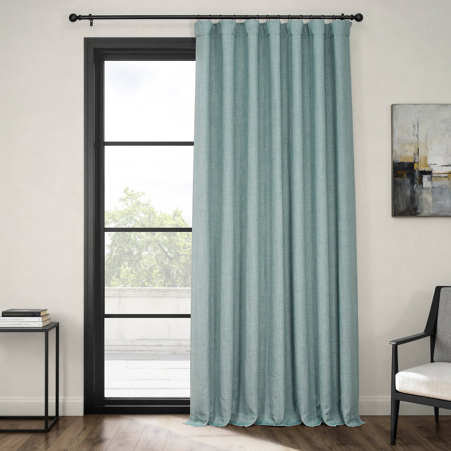 Sea Thistle Extra Wide Textured Faux Linen Room Darkening Curtain