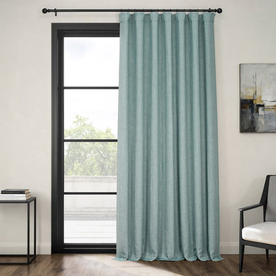 Sea Thistle Extra Wide Textured Faux Linen Room Darkening Curtain