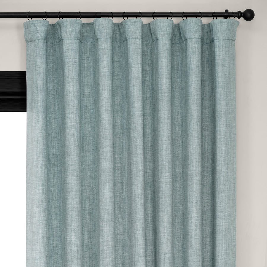 Sea Thistle Extra Wide Textured Faux Linen Room Darkening Curtain