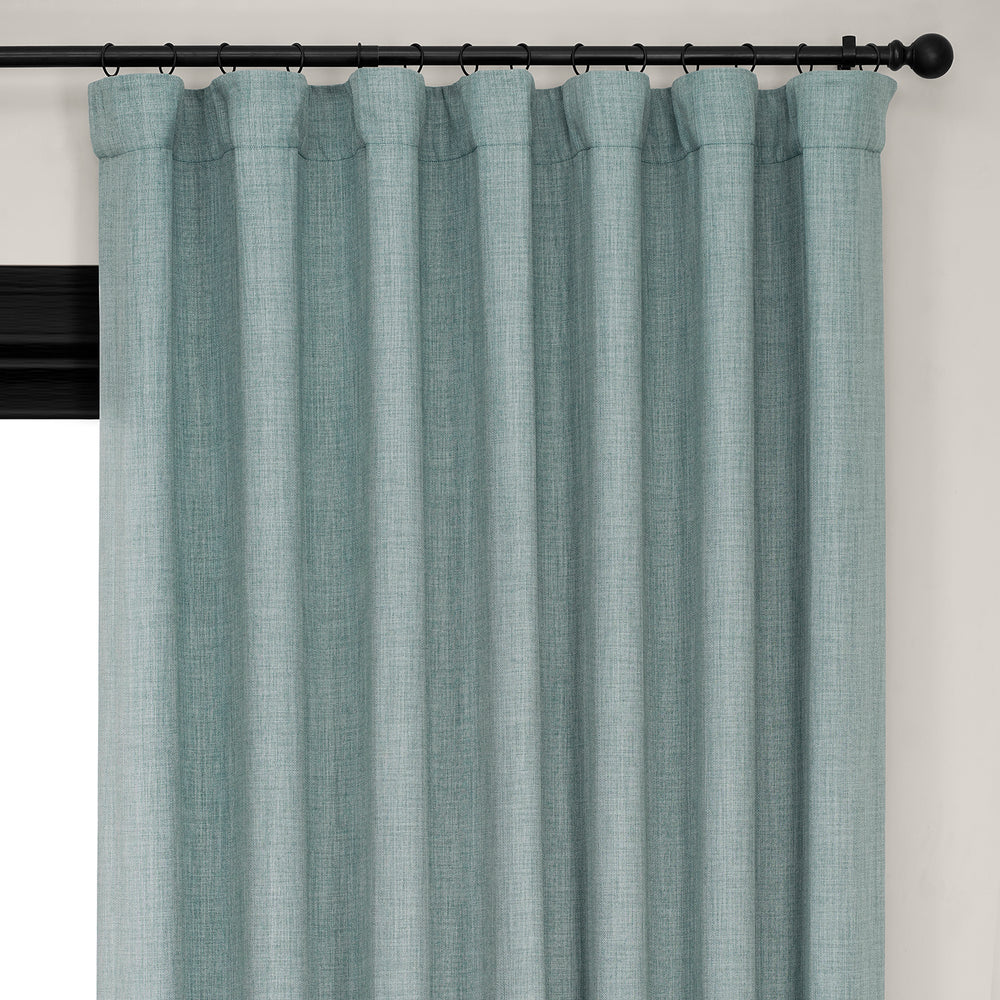 Sea Thistle Extra Wide Textured Faux Linen Room Darkening Curtain