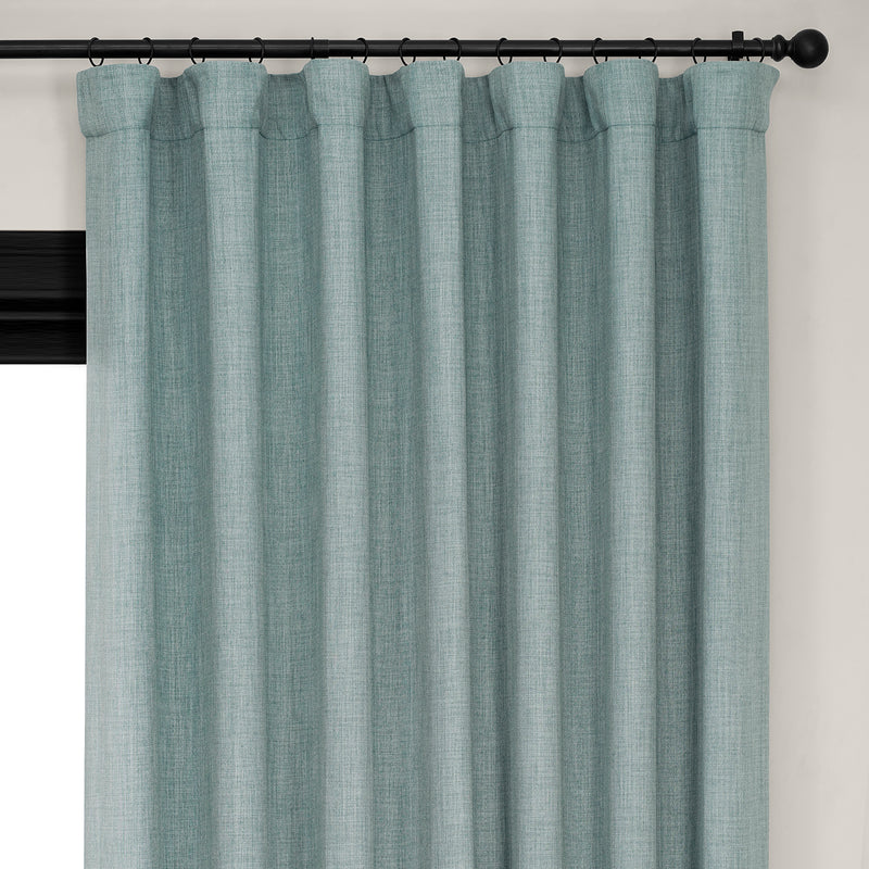 Sea Thistle Extra Wide Textured Faux Linen Room Darkening Curtain