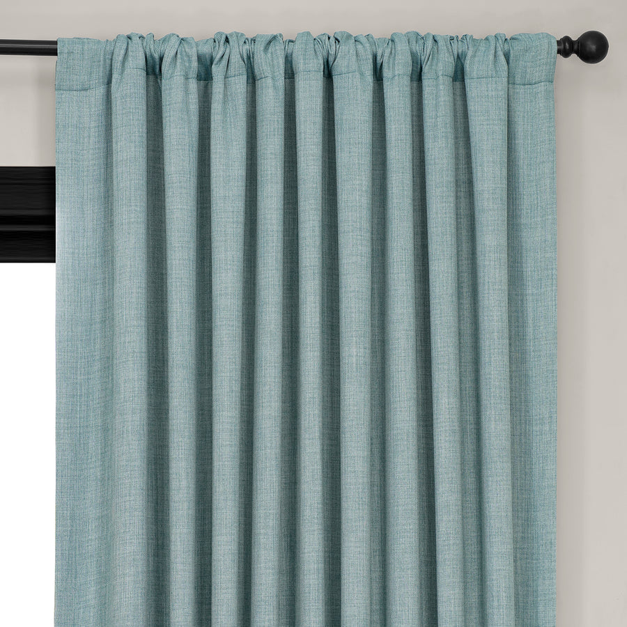 Sea Thistle Extra Wide Textured Faux Linen Room Darkening Curtain