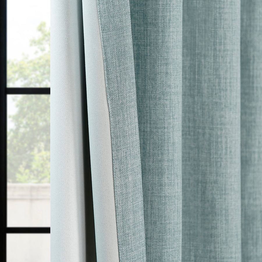 Sea Thistle Textured Faux Linen Room Darkening Curtain