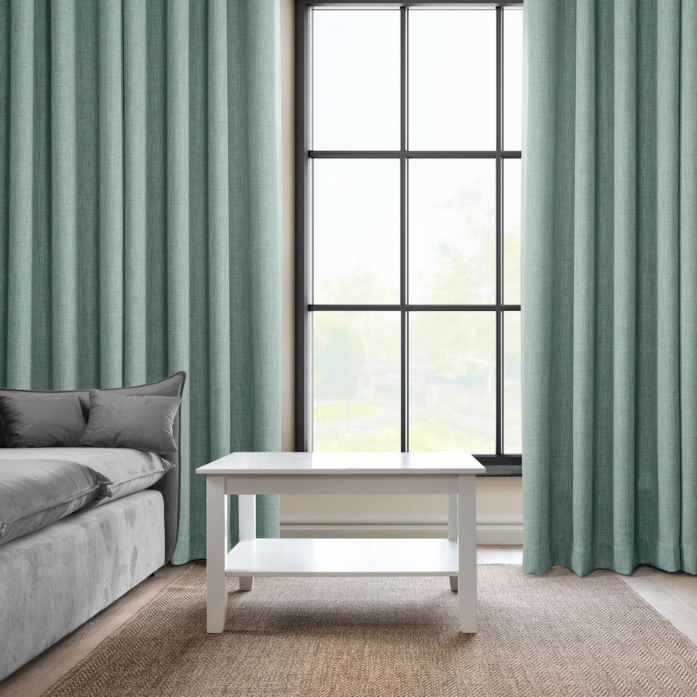 Sea Thistle Textured Faux Linen Custom Curtain