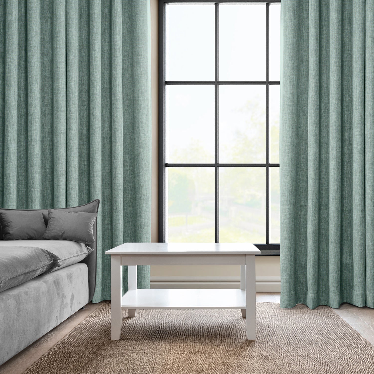 Sea Thistle Textured Faux Linen Custom Curtain