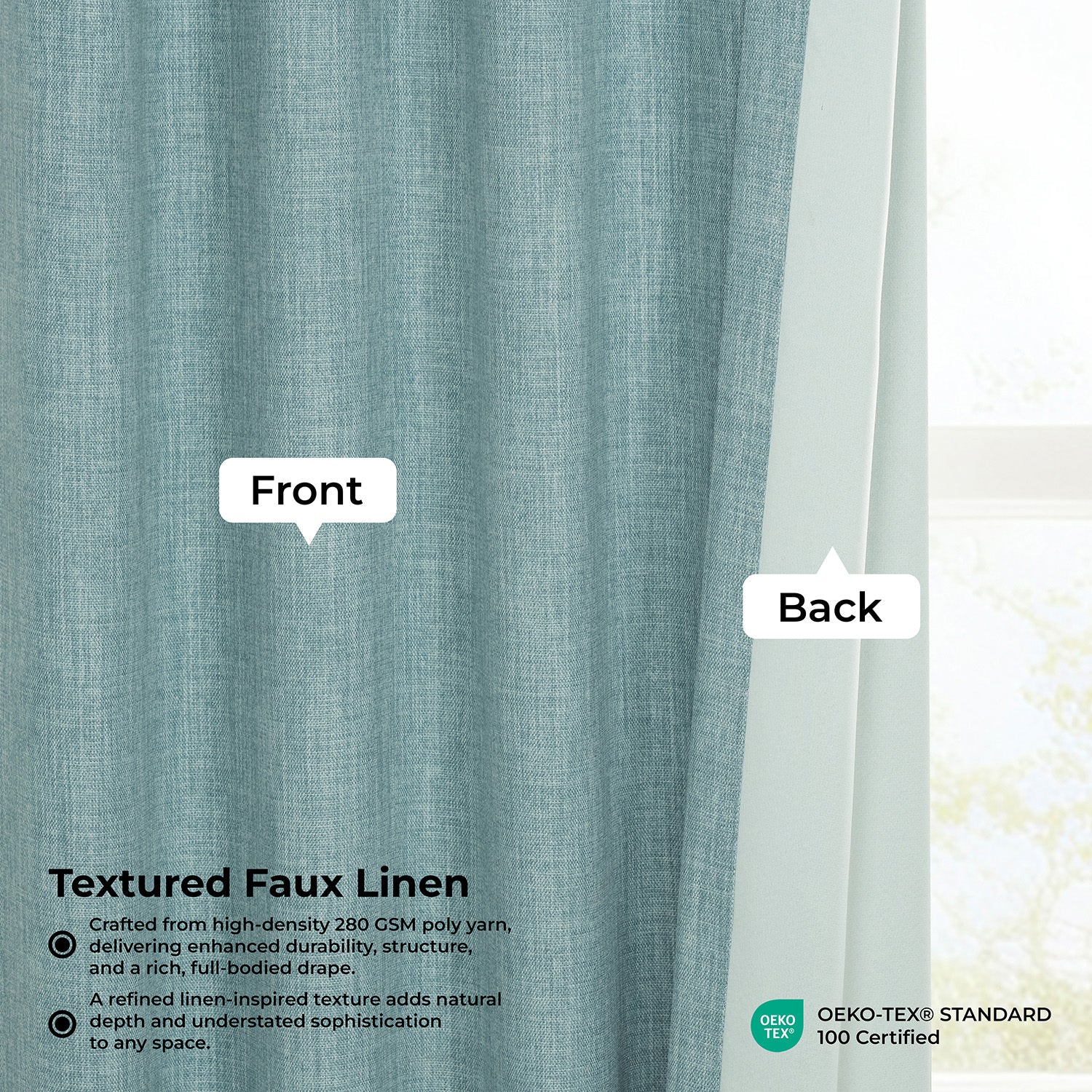 Sea Thistle Textured Faux Linen Room Darkening Curtain