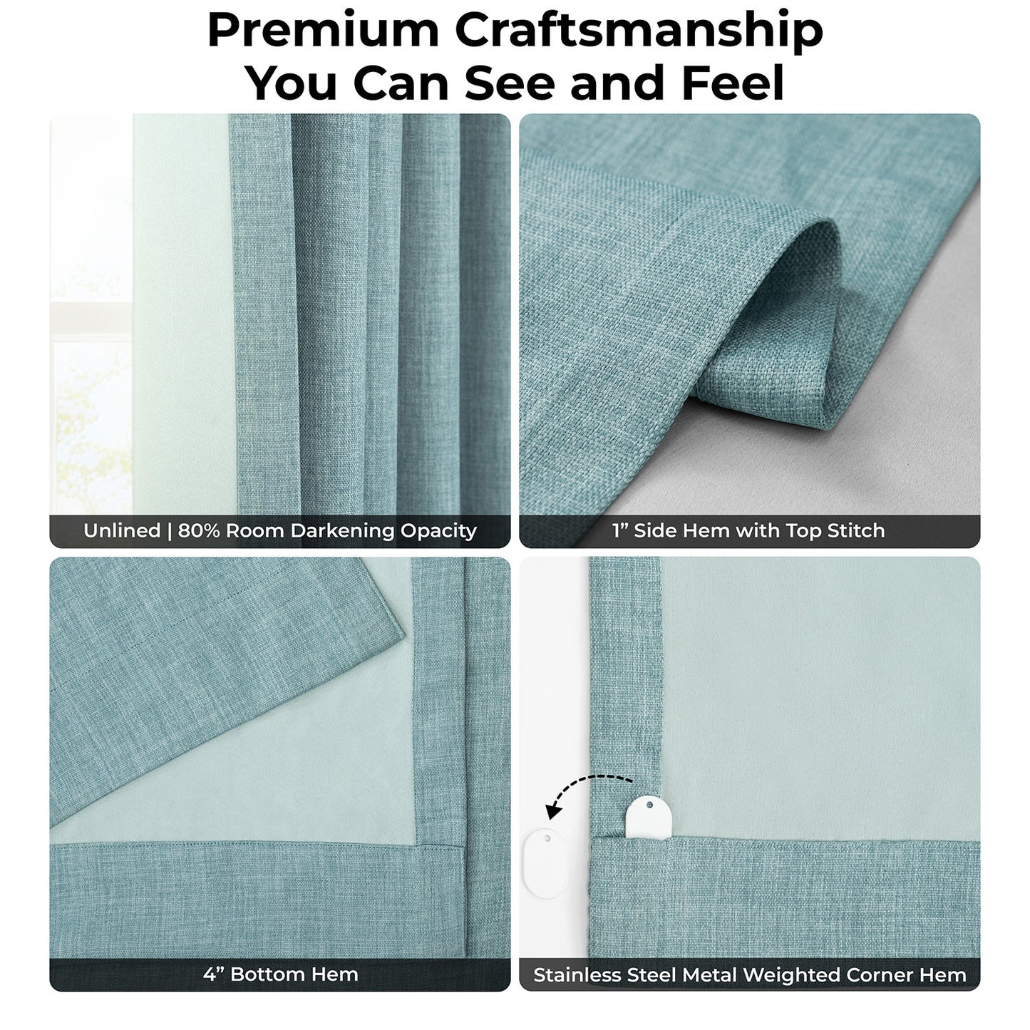 Sea Thistle Textured Faux Linen Room Darkening Curtain