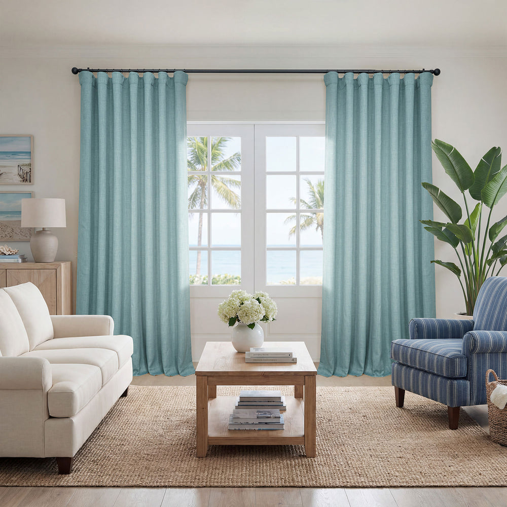Sea Thistle Textured Faux Linen Room Darkening Curtain