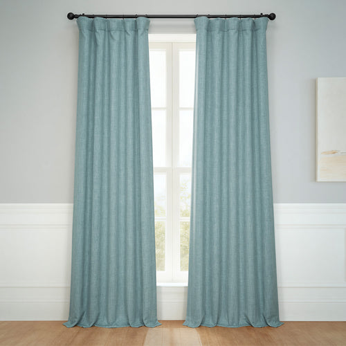 Sea Thistle Textured Faux Linen Room Darkening Curtain