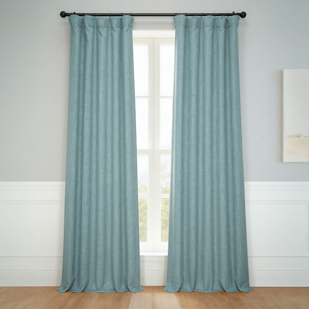 Sea Thistle Textured Faux Linen Room Darkening Curtain