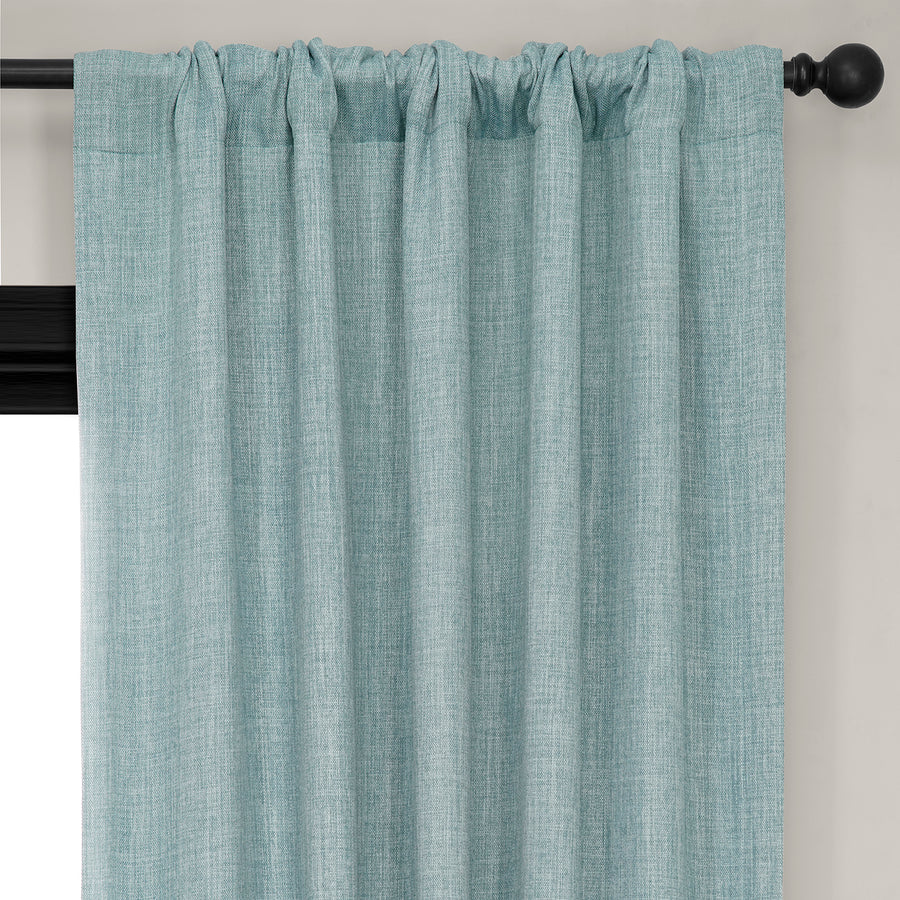 Sea Thistle Textured Faux Linen Room Darkening Curtain