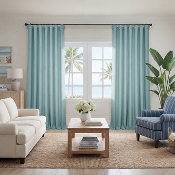 Sea Thistle Textured Faux Linen Custom Curtain