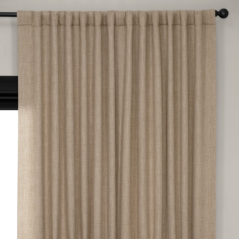 Nomad Tan Extra Wide Textured Faux Linen Room Darkening Curtain
