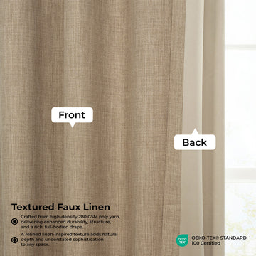 Nomad Tan Extra Wide Textured Faux Linen Room Darkening Curtain