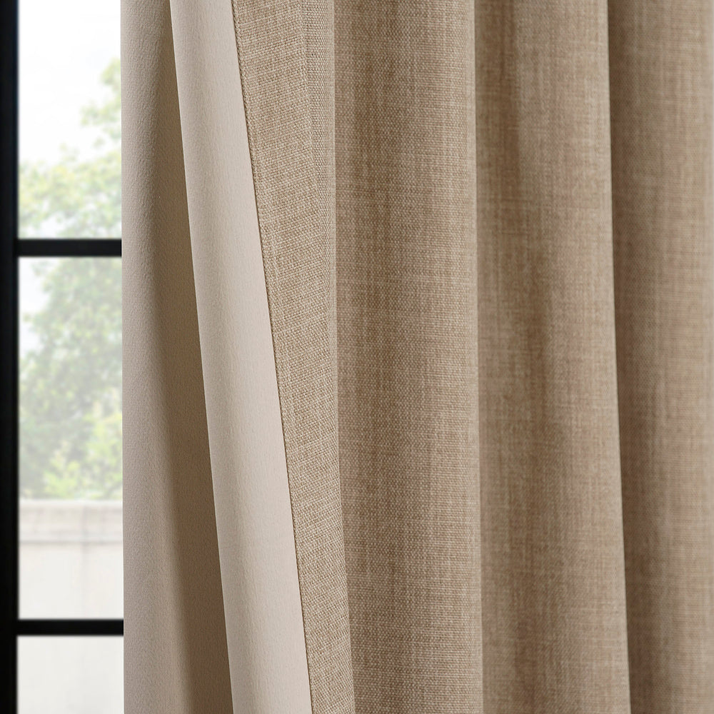 Nomad Tan Extra Wide Textured Faux Linen Room Darkening Curtain