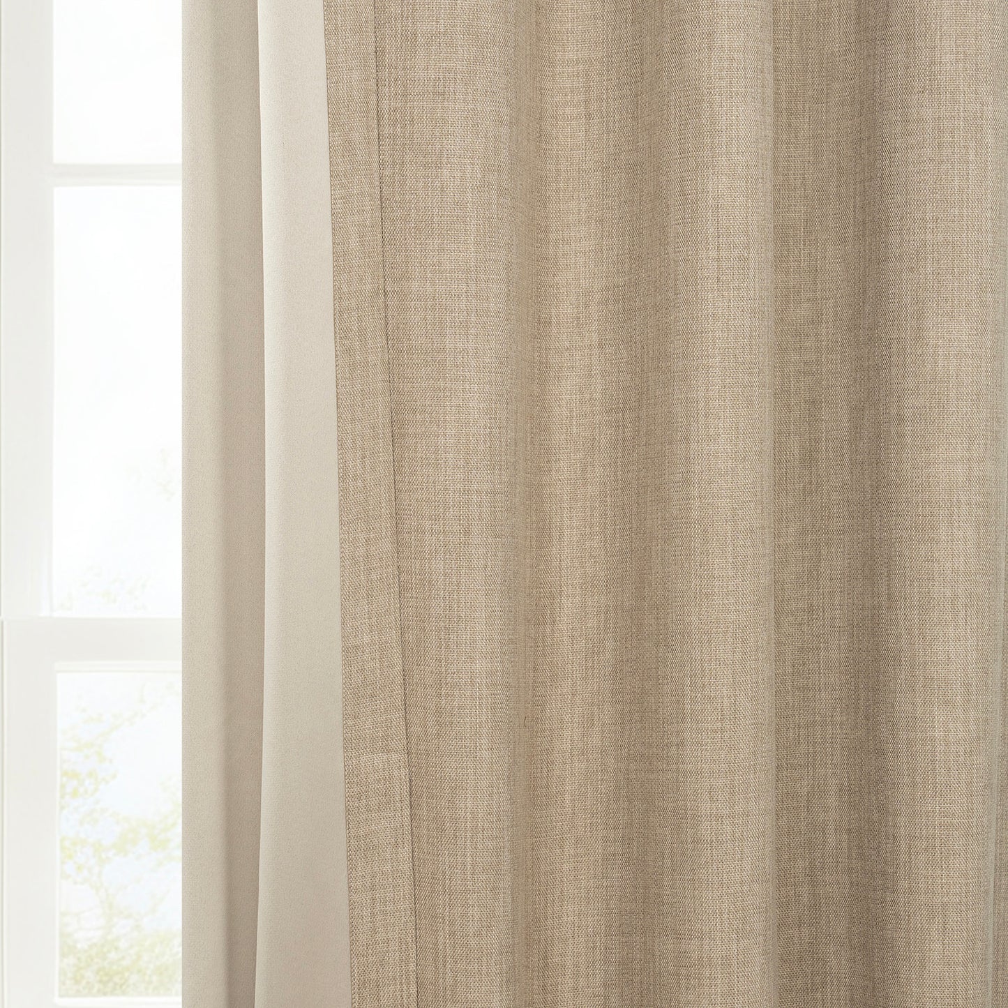 Nomad Tan Extra Wide Textured Faux Linen Room Darkening Curtain