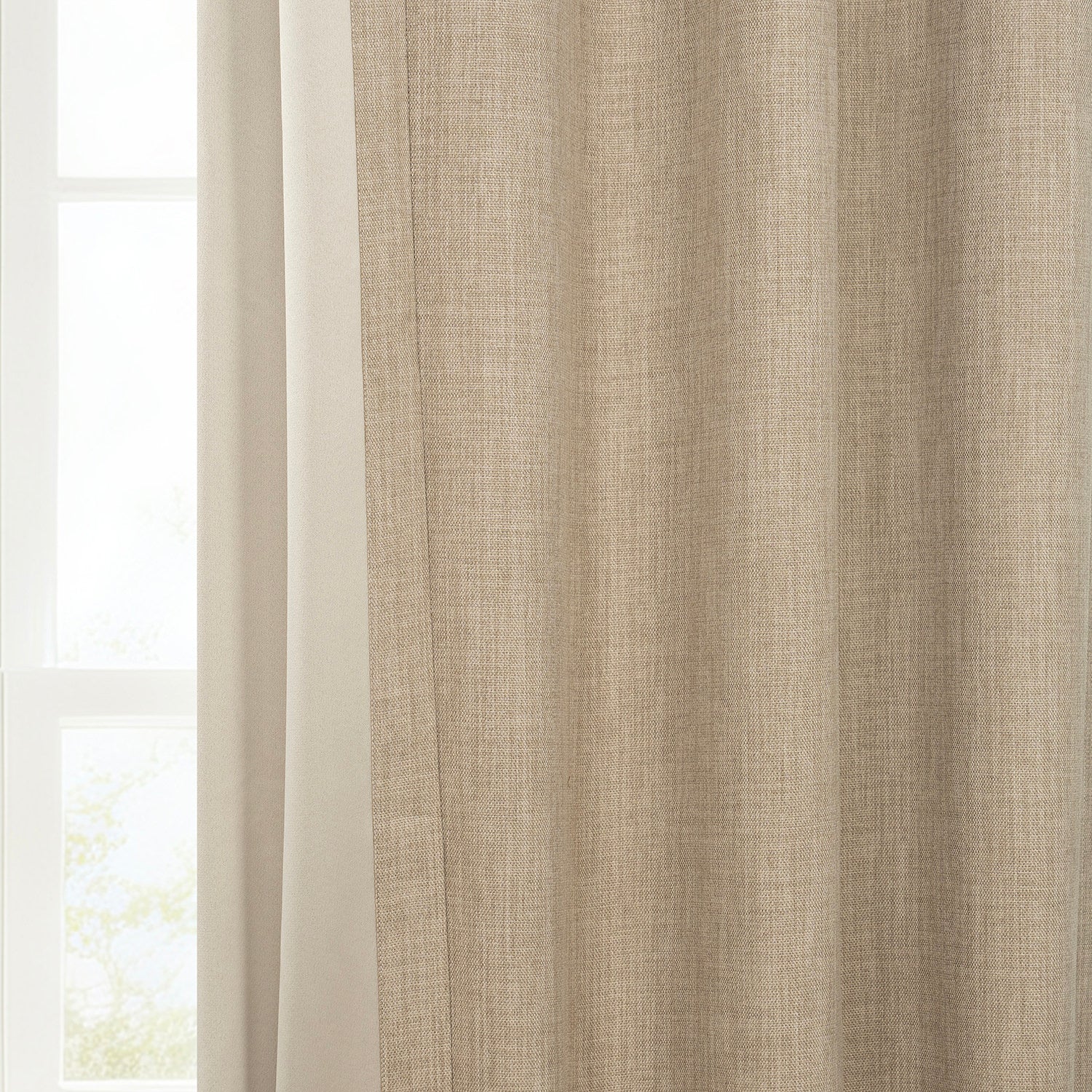 Nomad Tan Extra Wide Textured Faux Linen Room Darkening Curtain