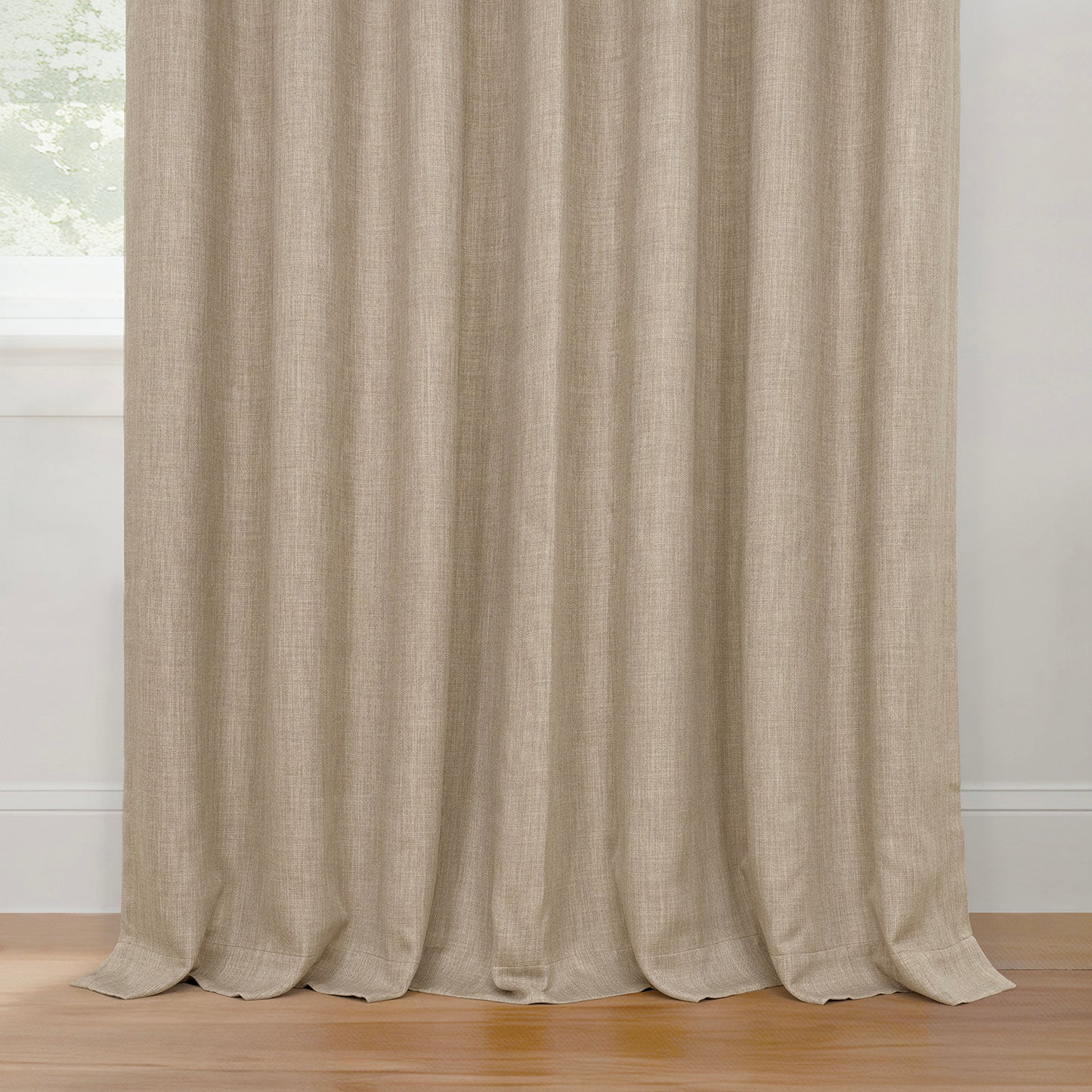 Nomad Tan Extra Wide Textured Faux Linen Room Darkening Curtain