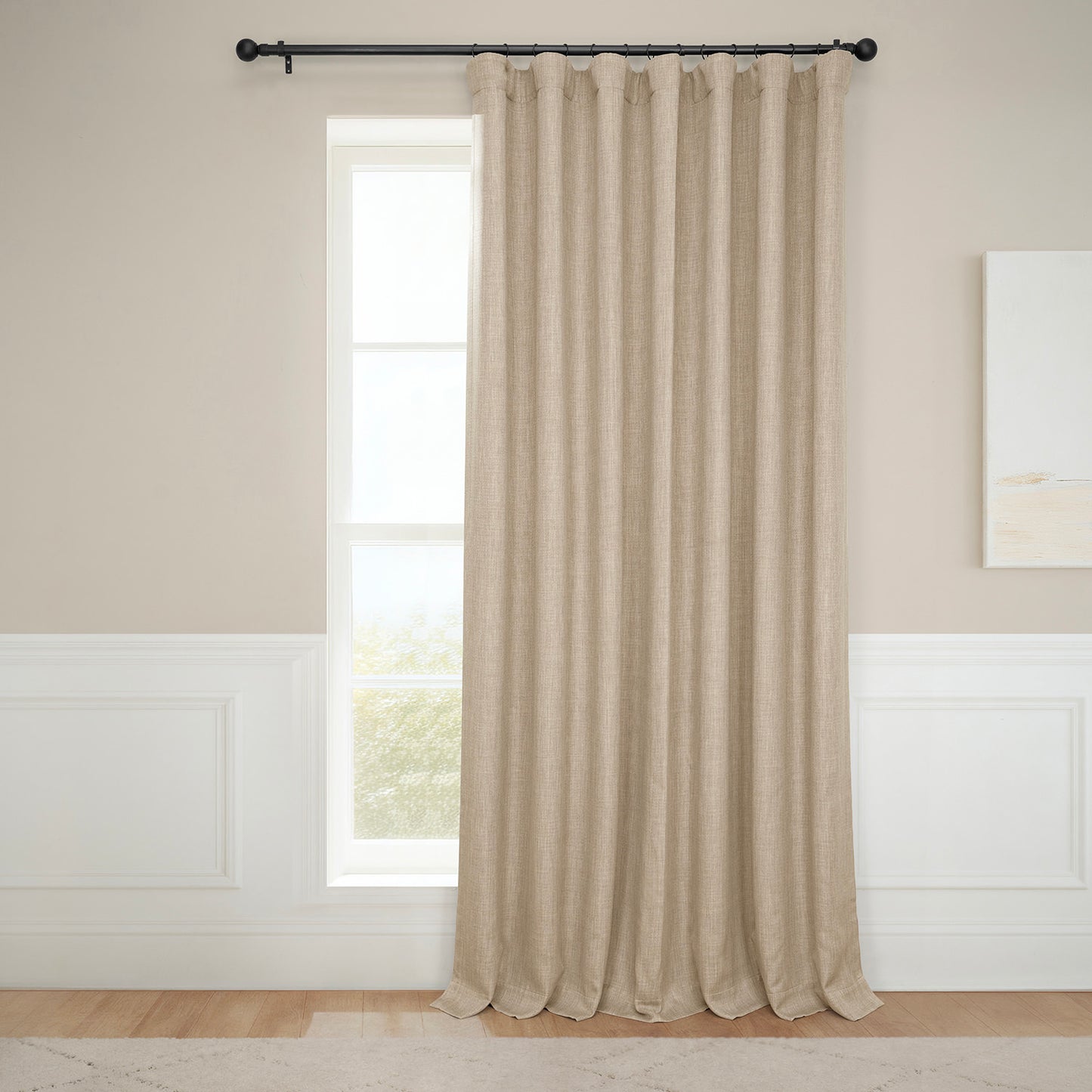 Nomad Tan Extra Wide Textured Faux Linen Room Darkening Curtain