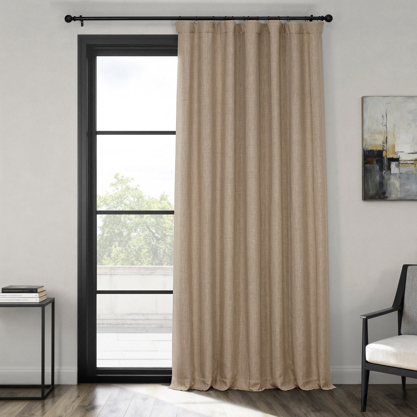 Nomad Tan Extra Wide Textured Faux Linen Room Darkening Curtain