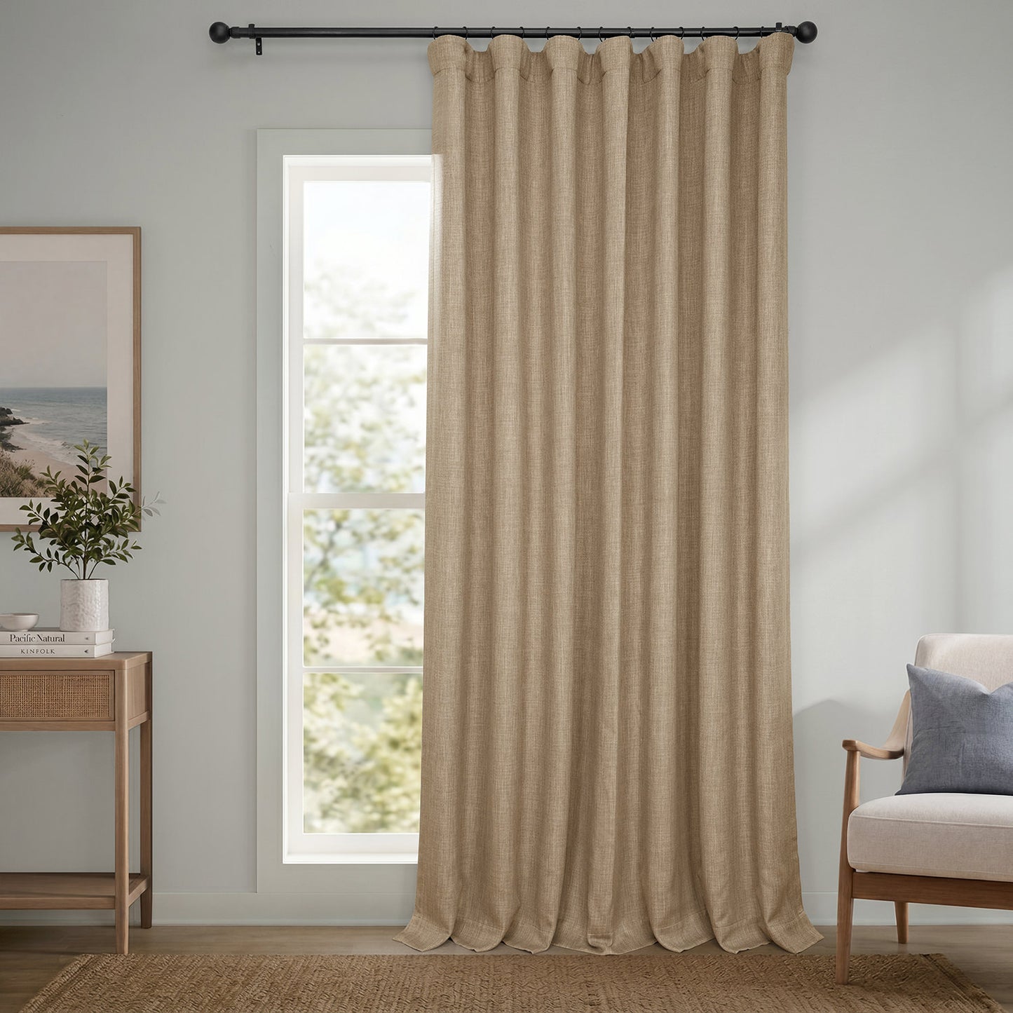 Nomad Tan Extra Wide Textured Faux Linen Room Darkening Curtain