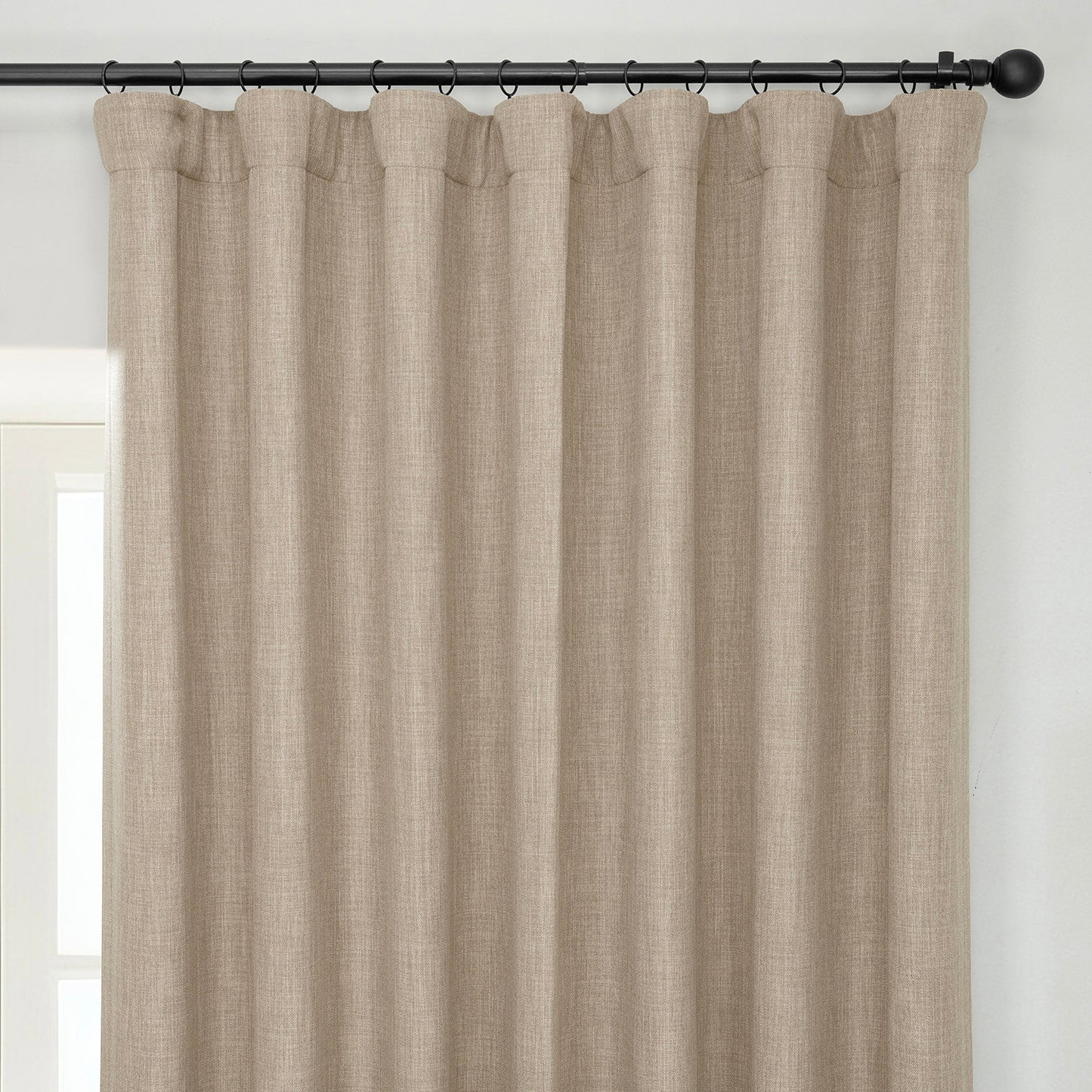 Nomad Tan Extra Wide Textured Faux Linen Room Darkening Curtain