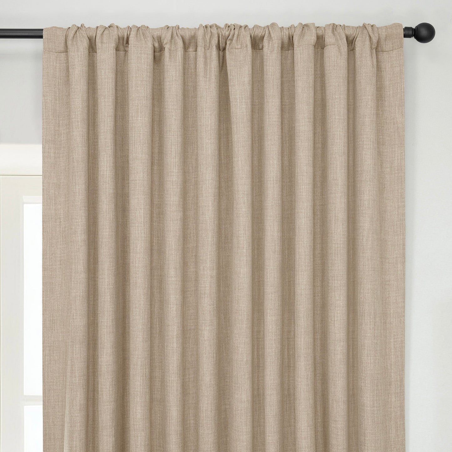 Nomad Tan Extra Wide Textured Faux Linen Room Darkening Curtain