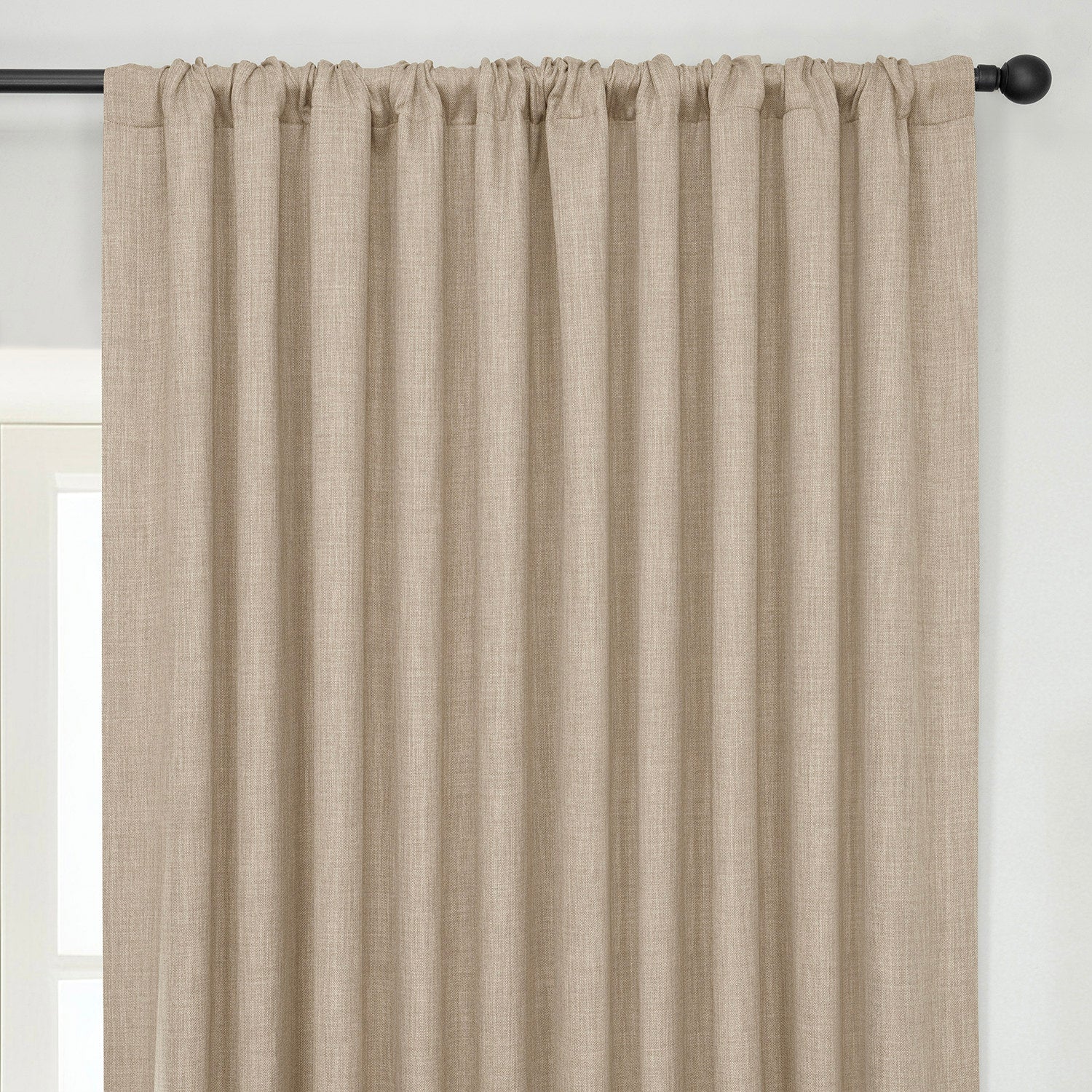 Nomad Tan Extra Wide Textured Faux Linen Room Darkening Curtain
