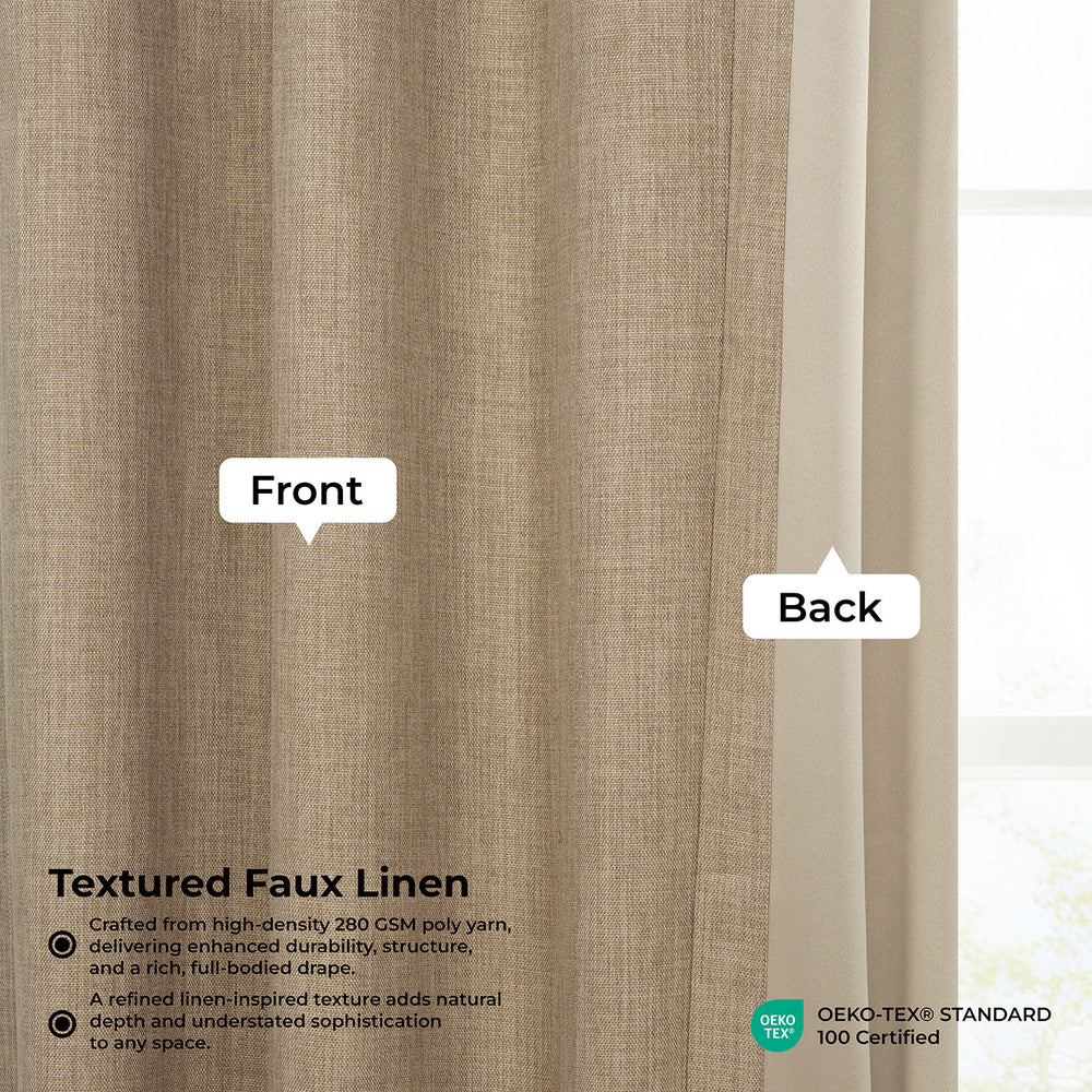 Nomad Tan Pinch Pleat Textured Faux Linen Room Darkening Curtain