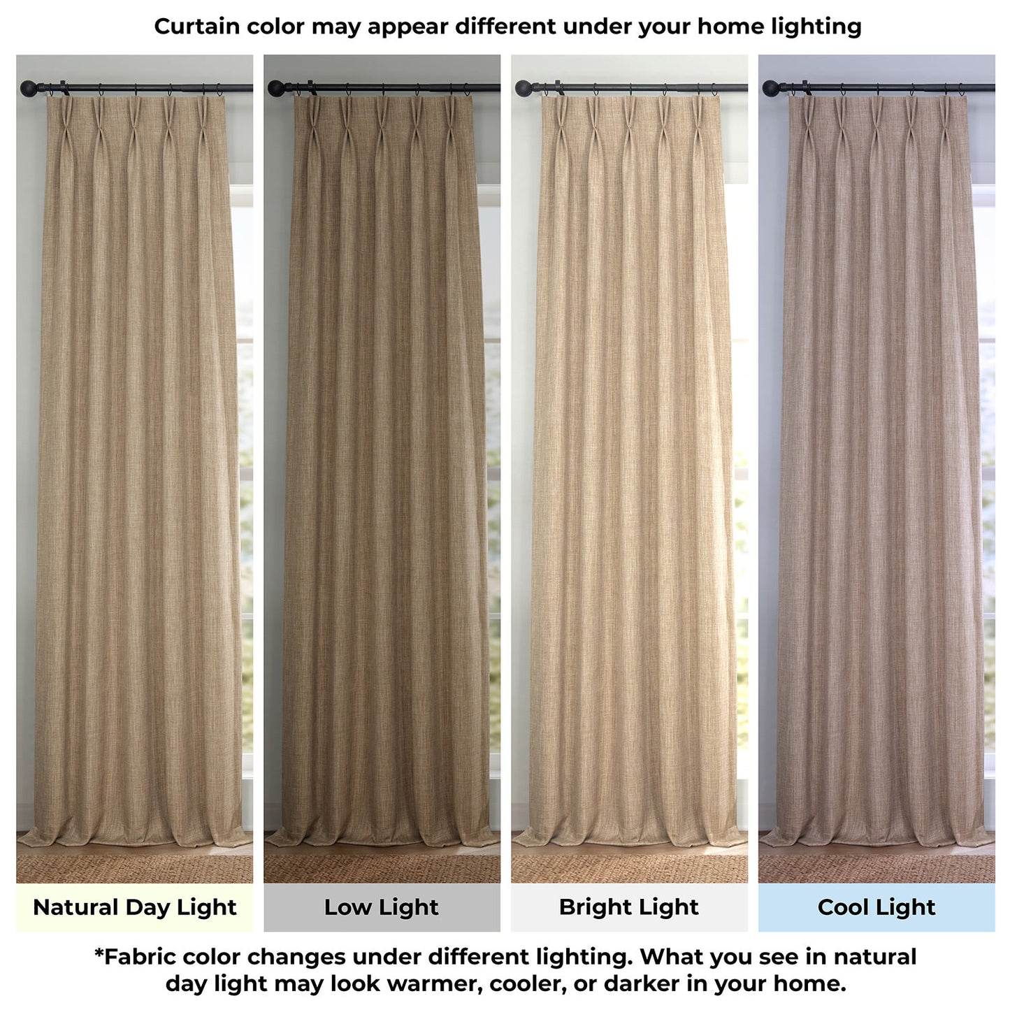 Nomad Tan Pinch Pleat Textured Faux Linen Room Darkening Curtain