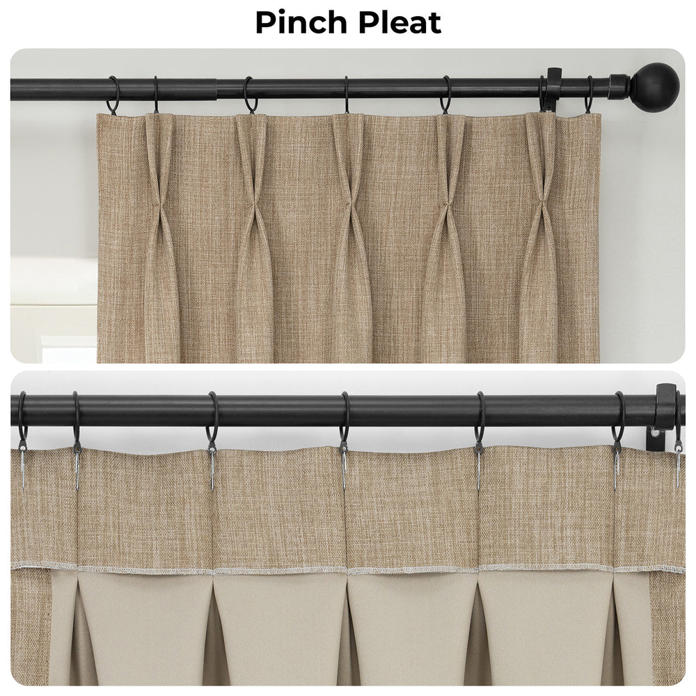 Nomad Tan Pinch Pleat Textured Faux Linen Room Darkening Curtain