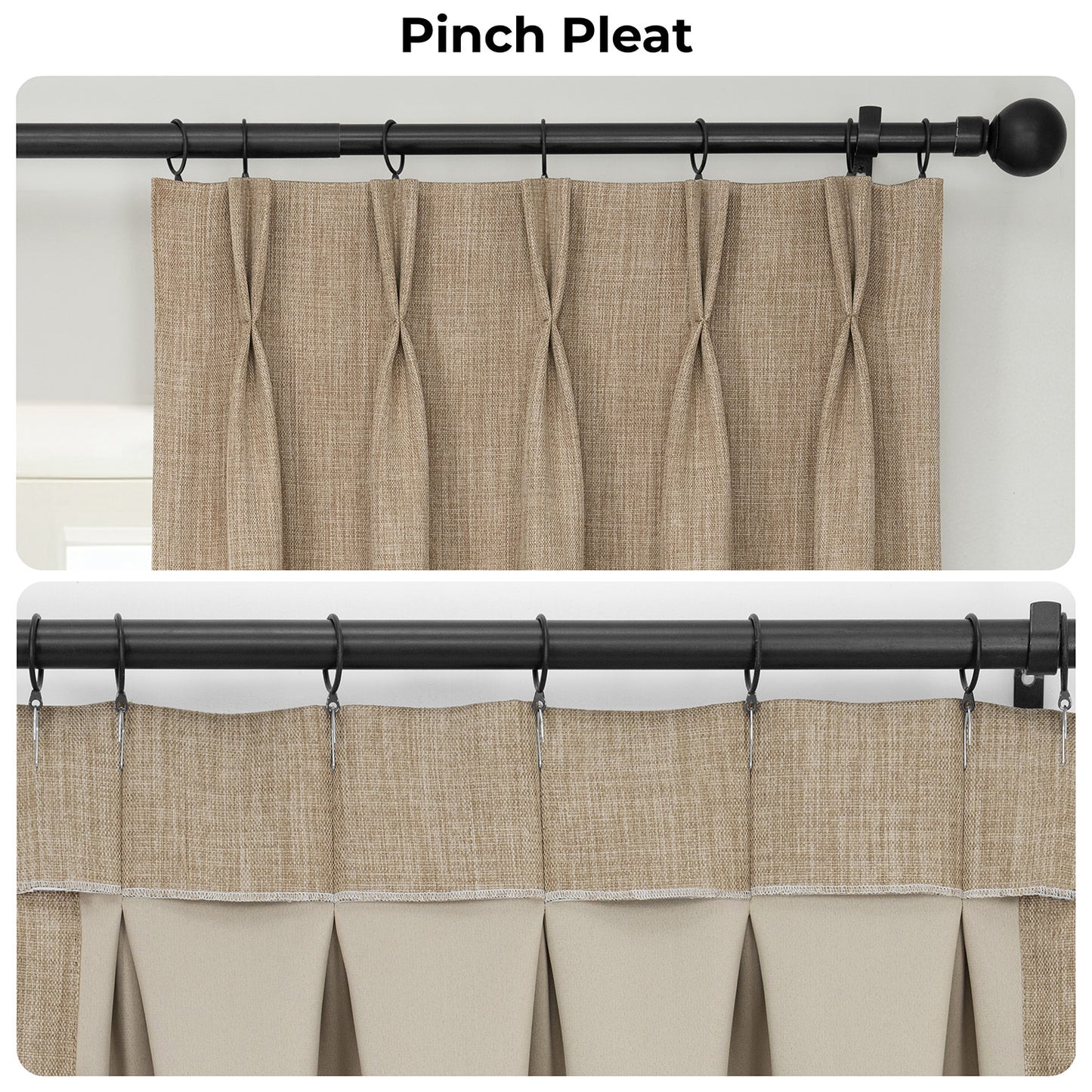 Nomad Tan Pinch Pleat Textured Faux Linen Room Darkening Curtain