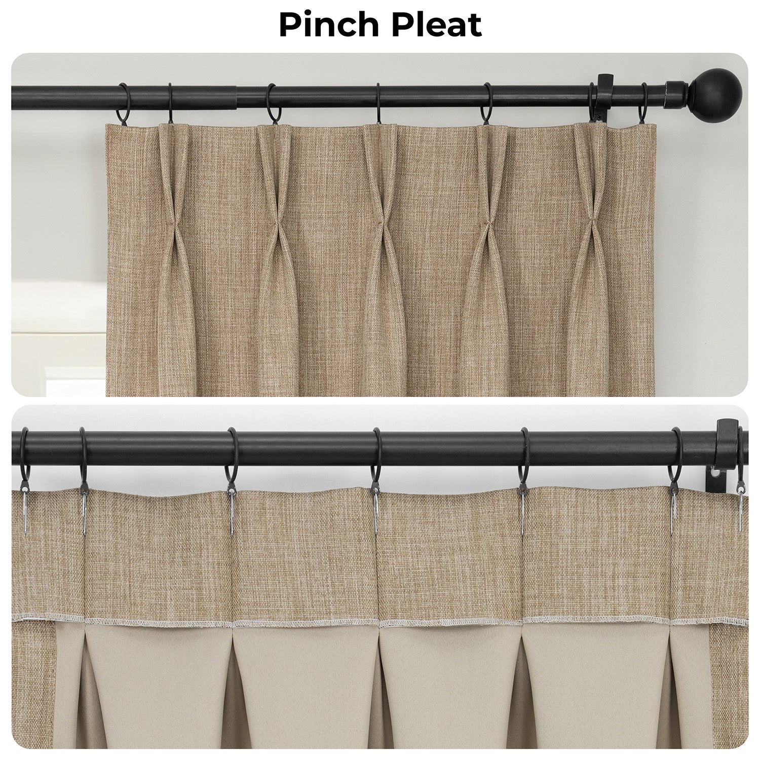 Nomad Tan Pinch Pleat Textured Faux Linen Room Darkening Curtain