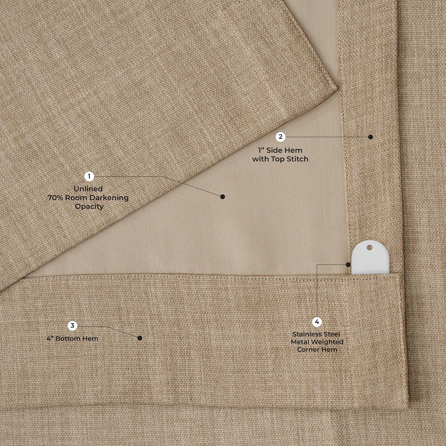 Nomad Tan Pinch Pleat Textured Faux Linen Room Darkening Curtain