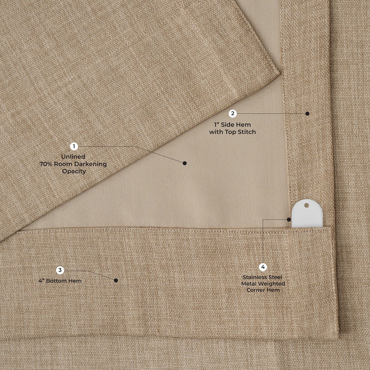 Nomad Tan Pinch Pleat Textured Faux Linen Room Darkening Curtain