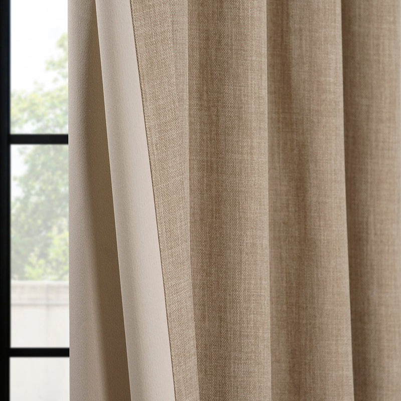 Nomad Tan Grommet Textured Faux Linen Room Darkening Curtain