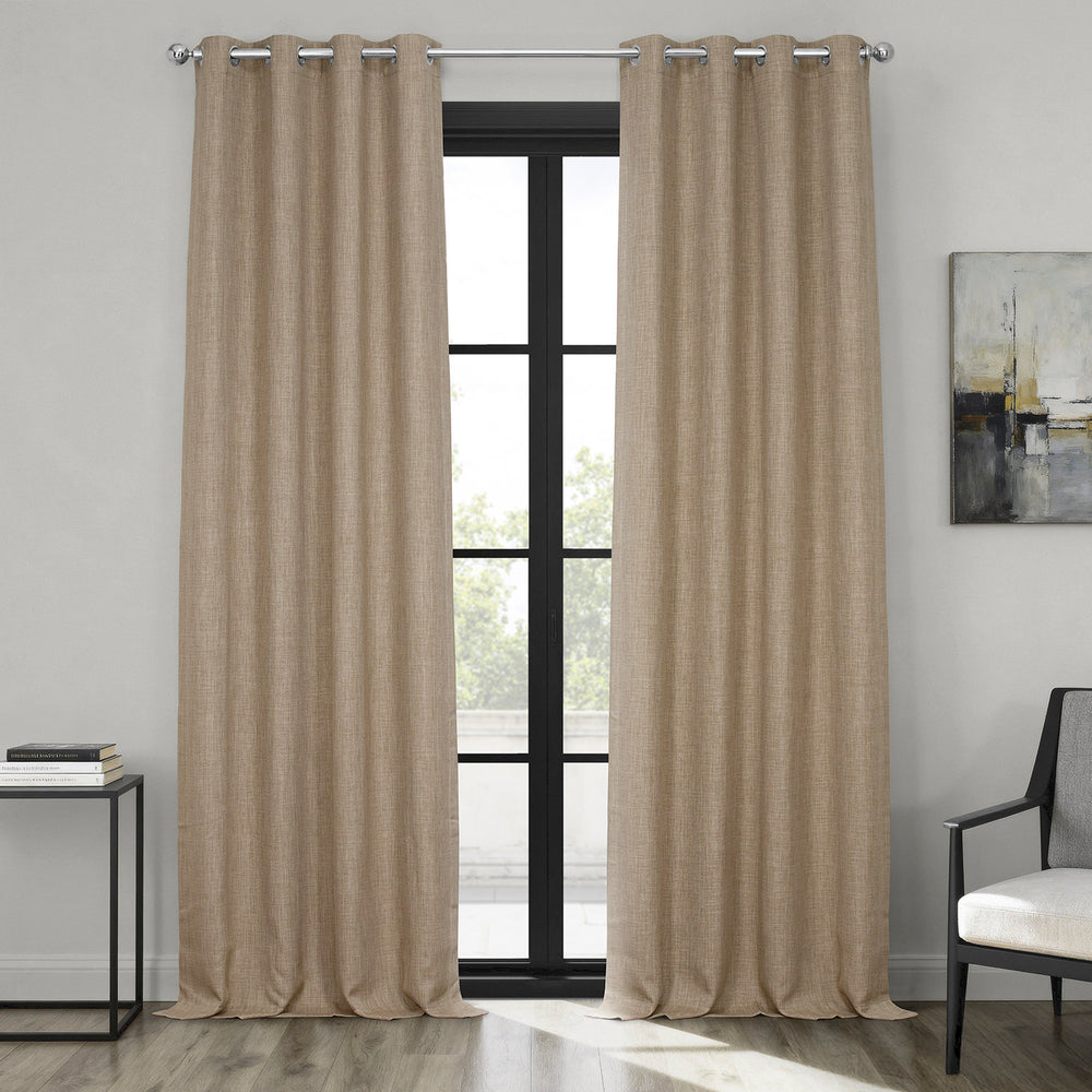 Nomad Tan Grommet Textured Faux Linen Room Darkening Curtain