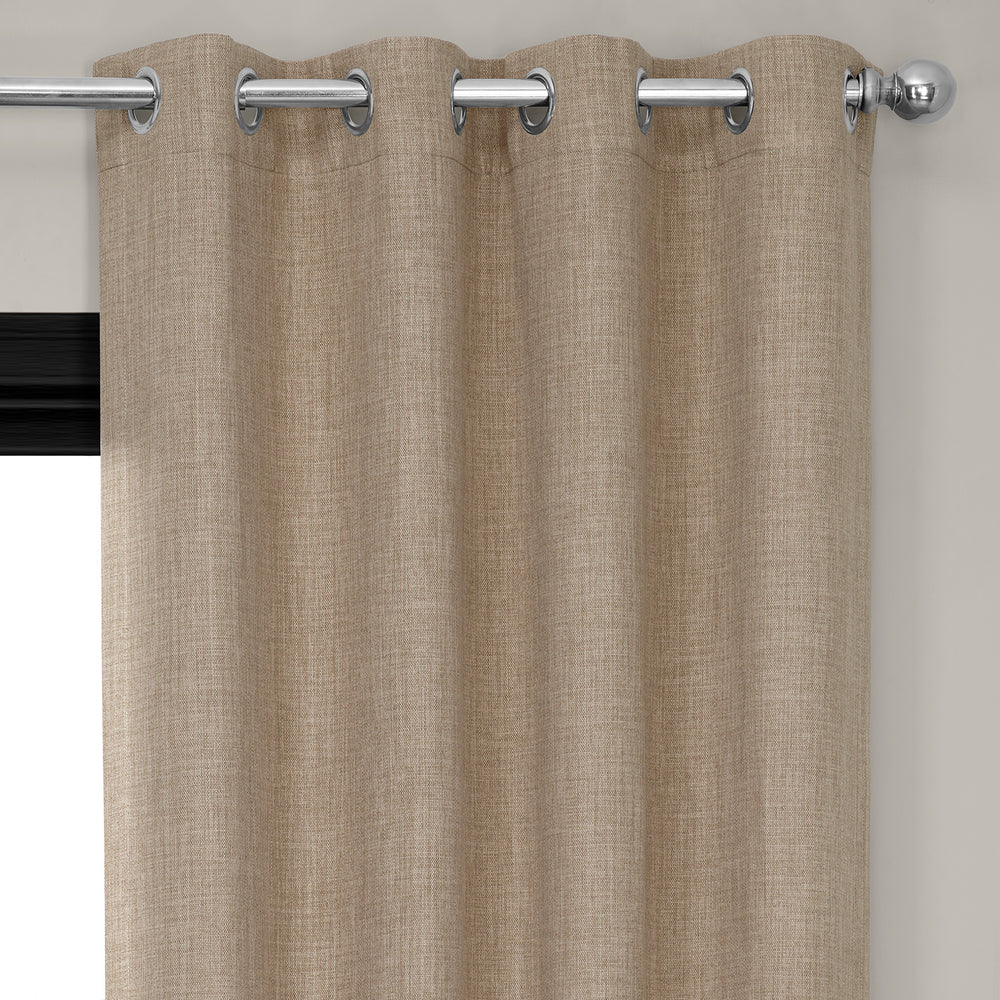 Nomad Tan Grommet Textured Faux Linen Room Darkening Curtain
