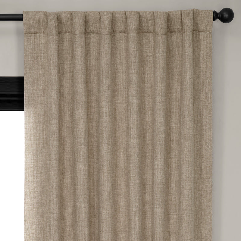 Nomad Tan Textured Faux Linen Room Darkening Curtain