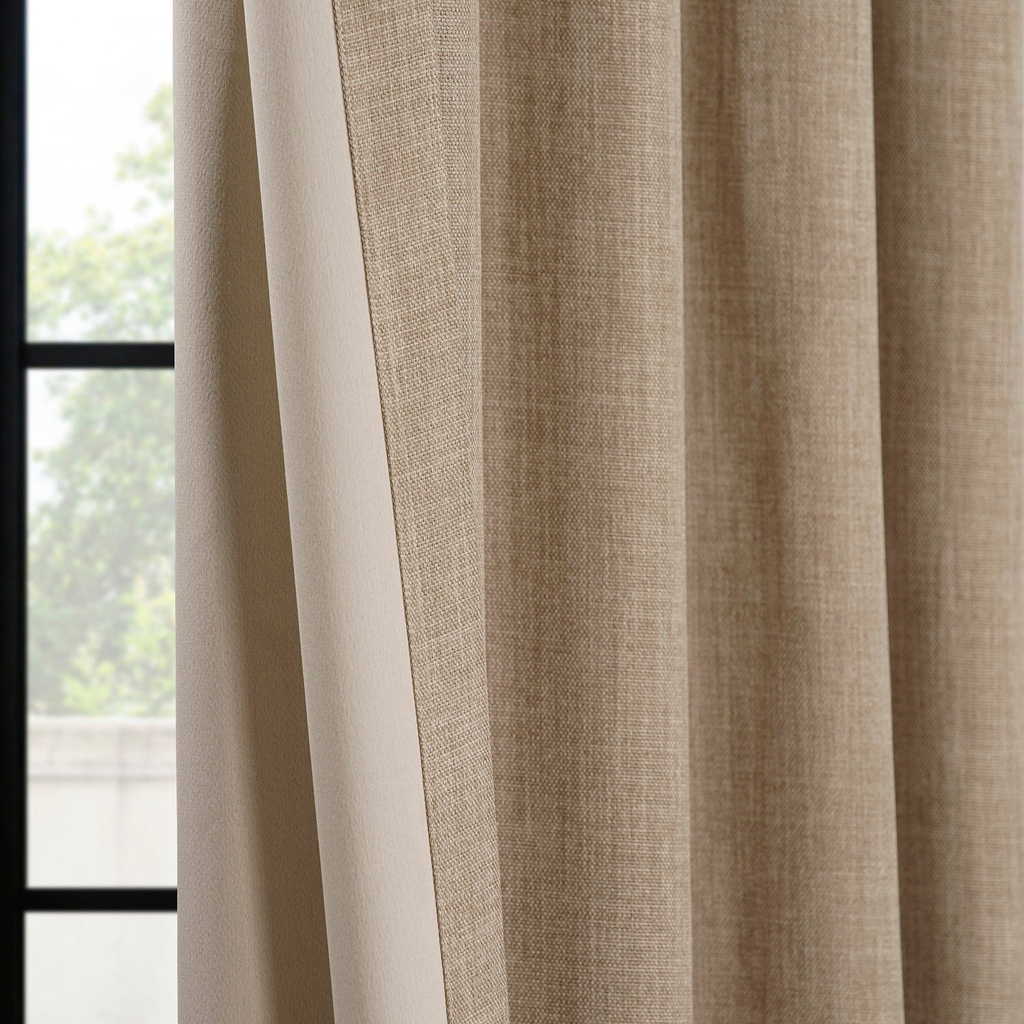 Nomad Tan Textured Faux Linen Room Darkening Curtain