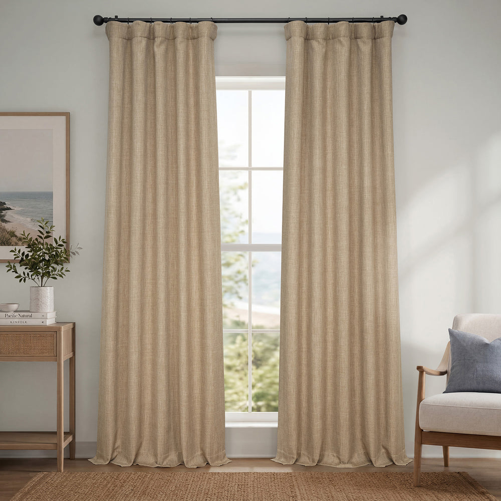 Nomad Tan Textured Faux Linen Room Darkening Curtain