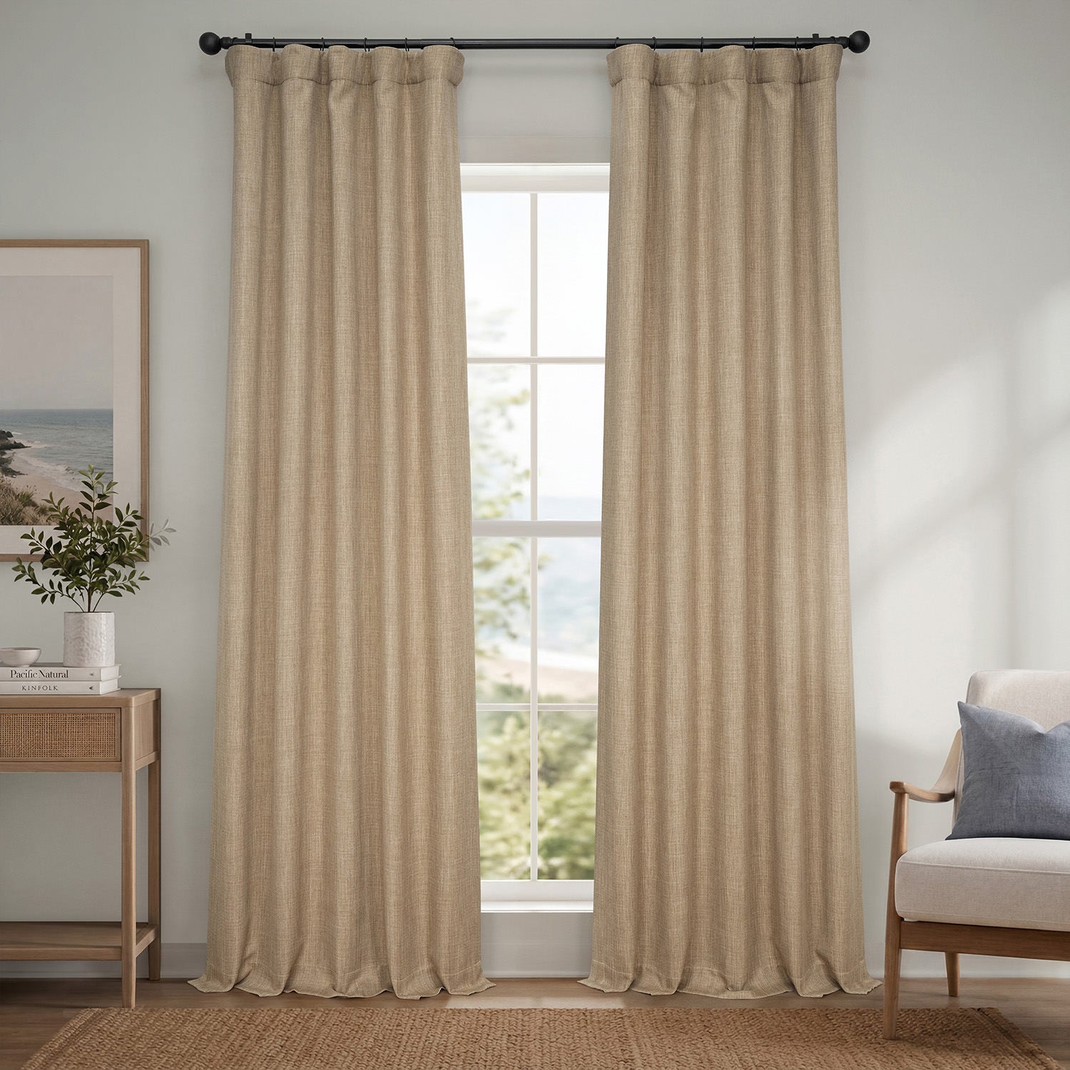 Nomad Tan Textured Faux Linen Room Darkening Curtain