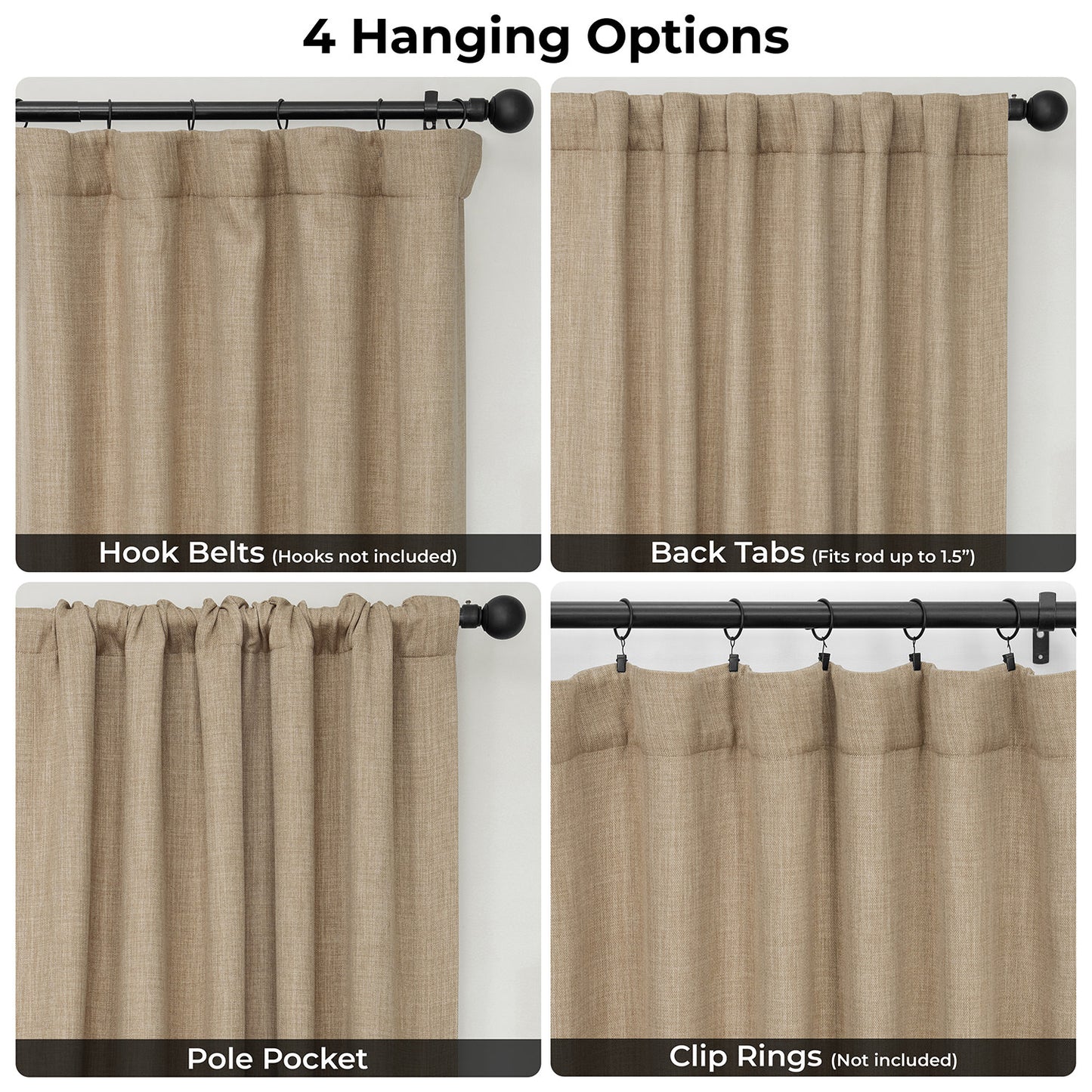Nomad Tan Textured Faux Linen Room Darkening Curtain